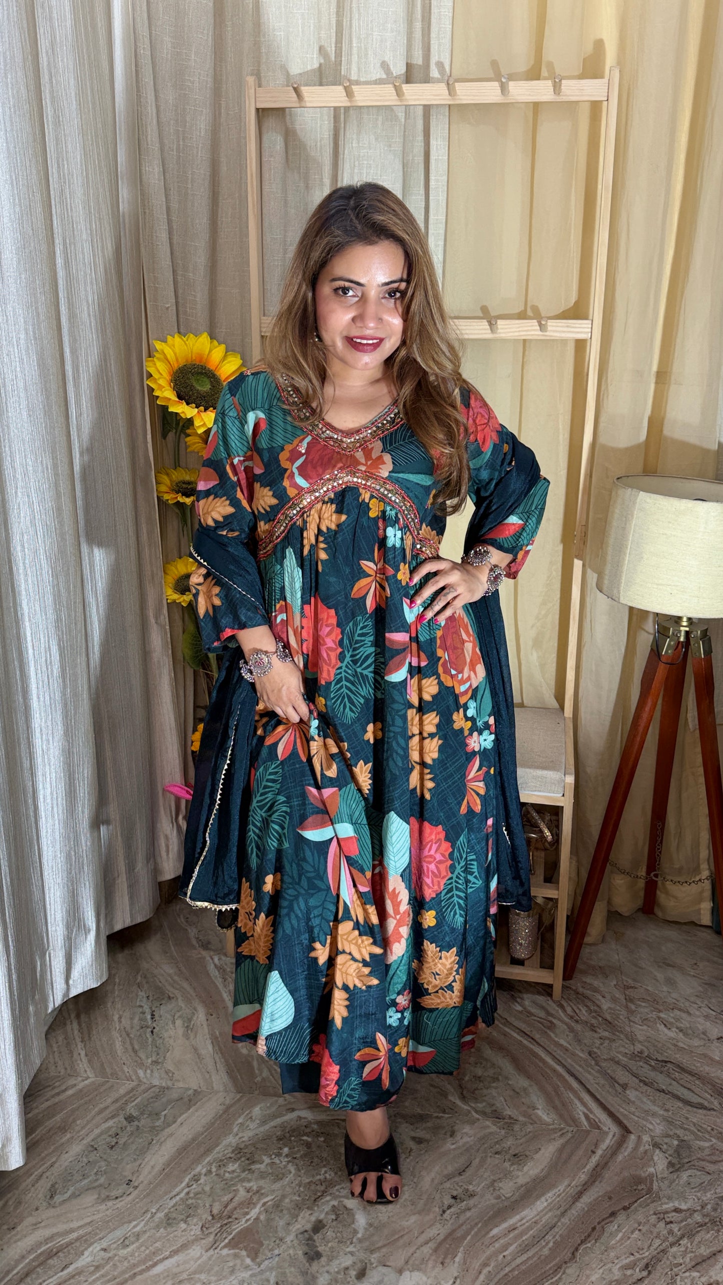 Elegant Floral Printed Anarkali Kurta Set with Dupatta