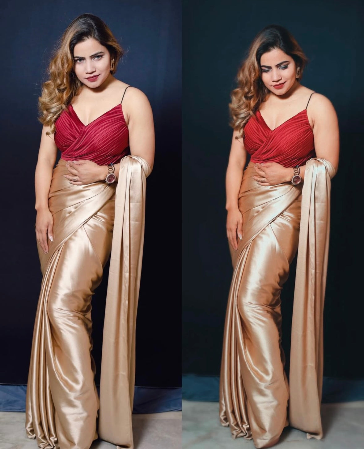 Ready to Wear Solid/Plain Bollywood Satin
Saree (Gold)