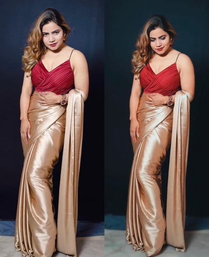 Ready to Wear Solid/Plain Bollywood Satin
Saree (Gold)