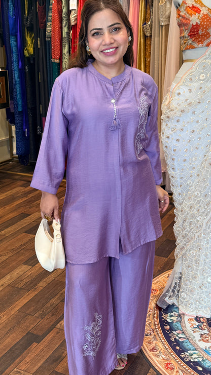 Lavender Embroidered Co-Ord Set | Soft Luxe Edit