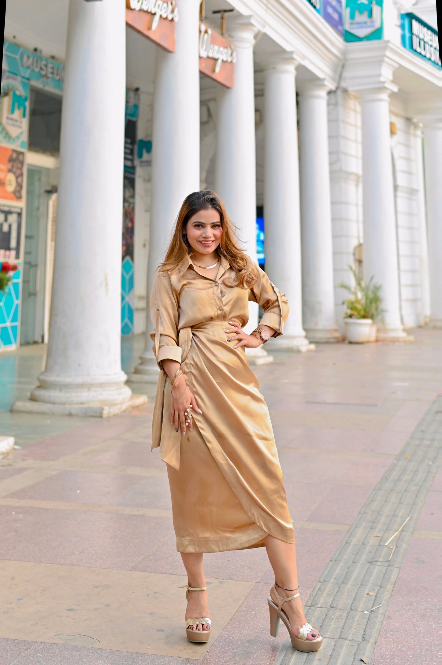 Satin wrap around skirt With shirt