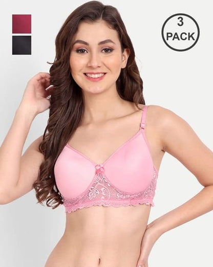 Women’s Non-Padded Lace Bra – 2 Pack (Black / Pink)
