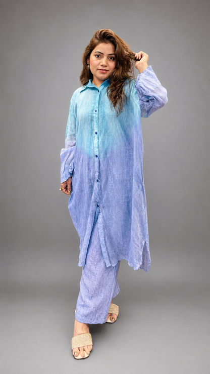 Pure Handwoven Mul Cotton Ombre Long Shirt