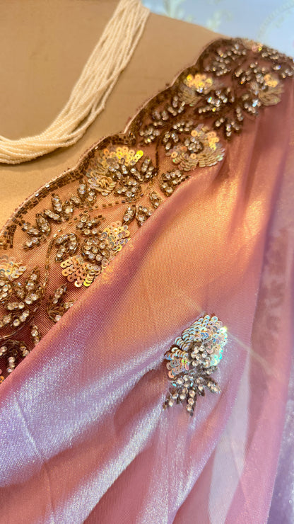 "ROSE GLOW" - TISSUE ORGANZA EMBROIDERED SAREE