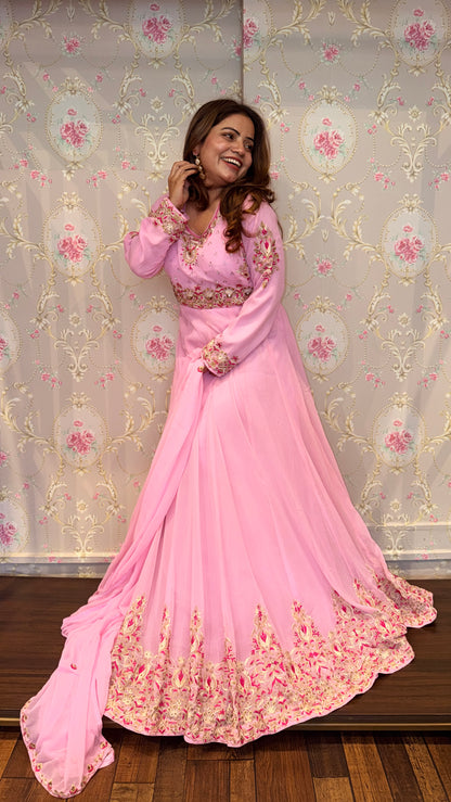 Blush Pink Embroidered Anarkali Suit Set with Dupatta