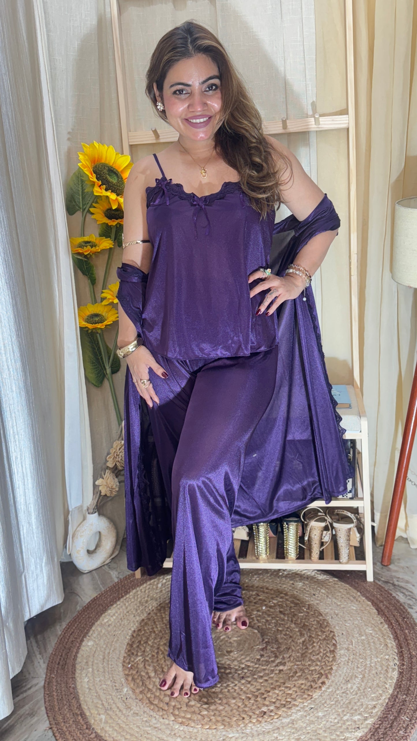 3-piece satin nighty set