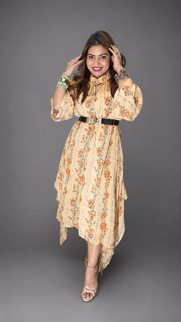 Floral Printed Asymmetrical Midi Dress