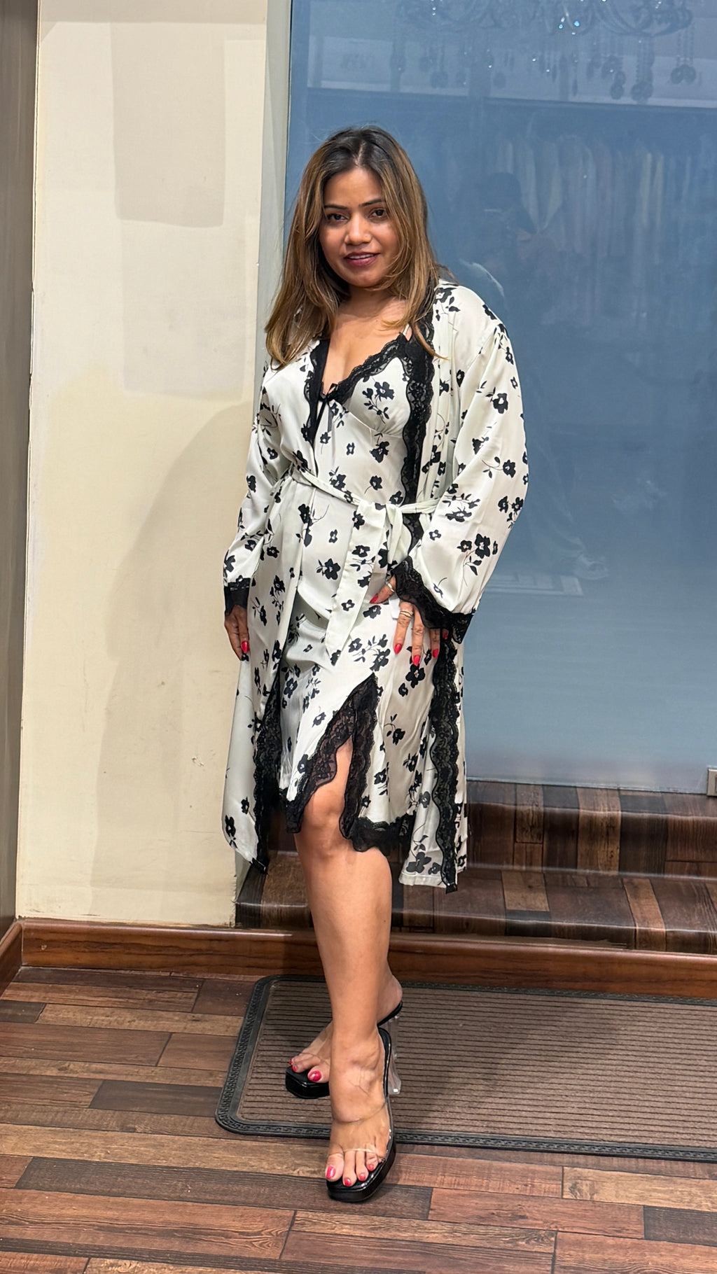 Floral Satin 3-Piece Sleepwear Set