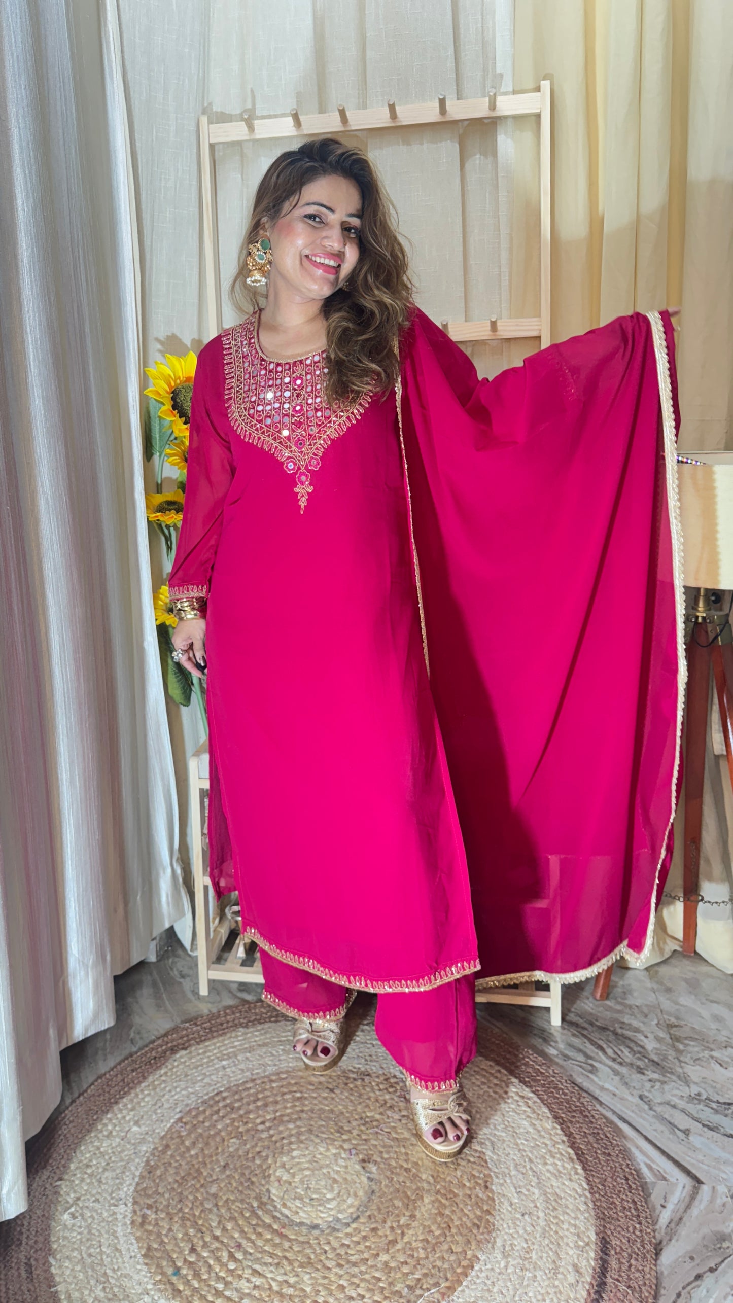 Elegant Mirror Work Embroidered 3pc Suit Set