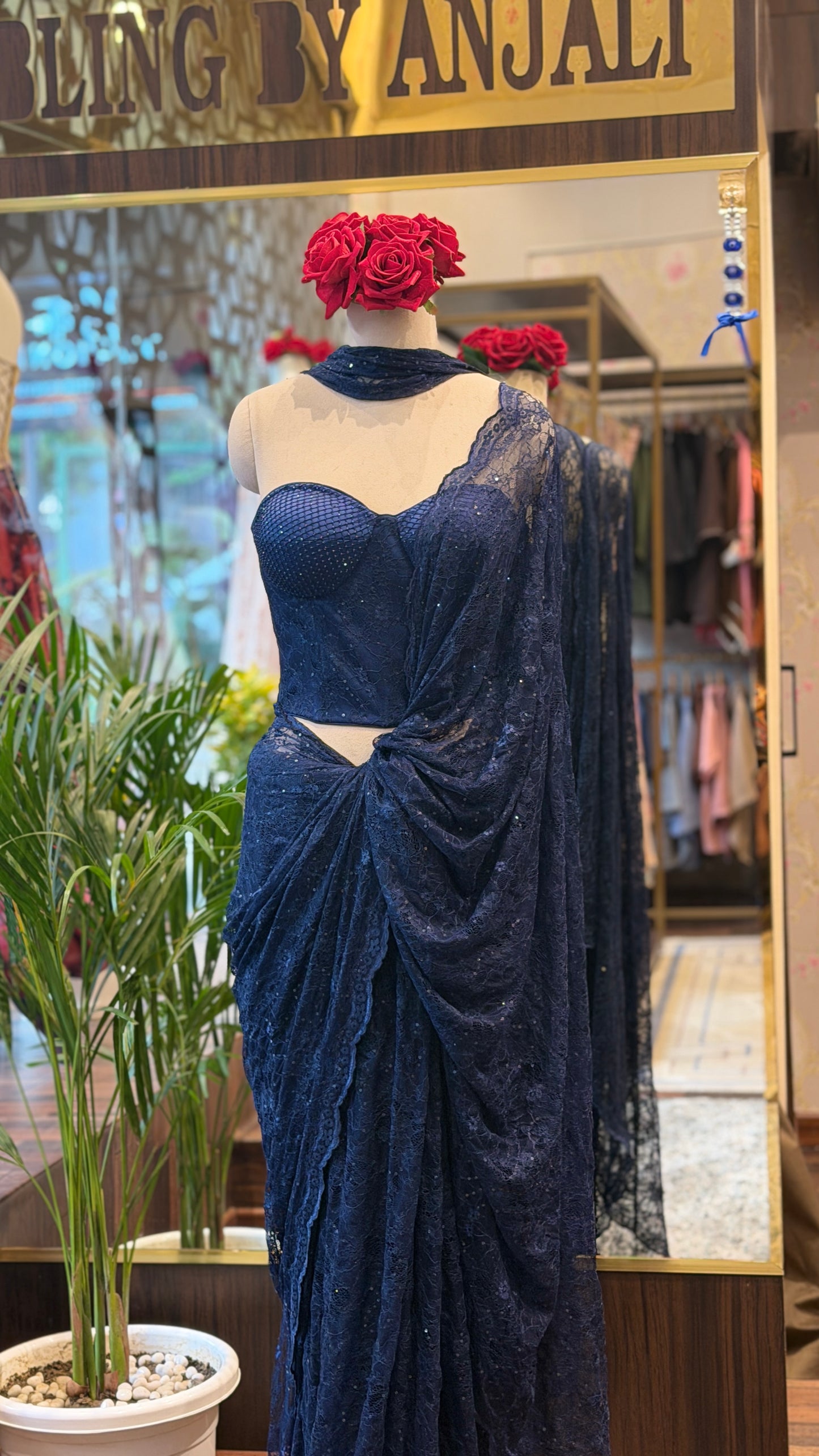 Midnight Lace Corset Saree