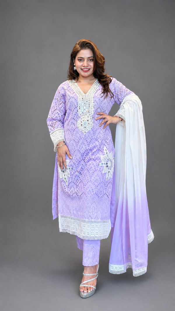 Lavender Sifli Cotton Pakistani Suit Set