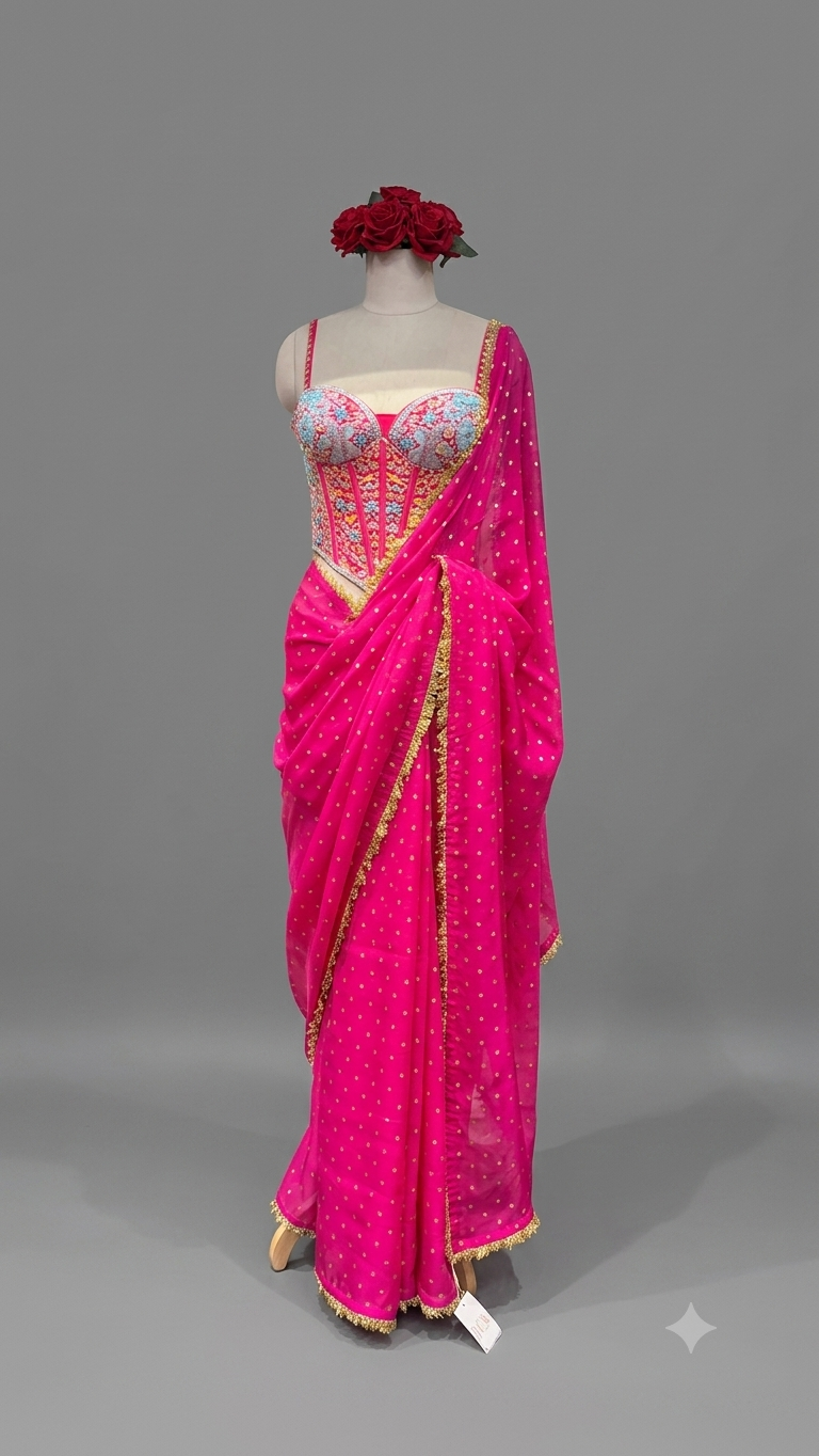 EMBROIDERED CORSET SAREE SET