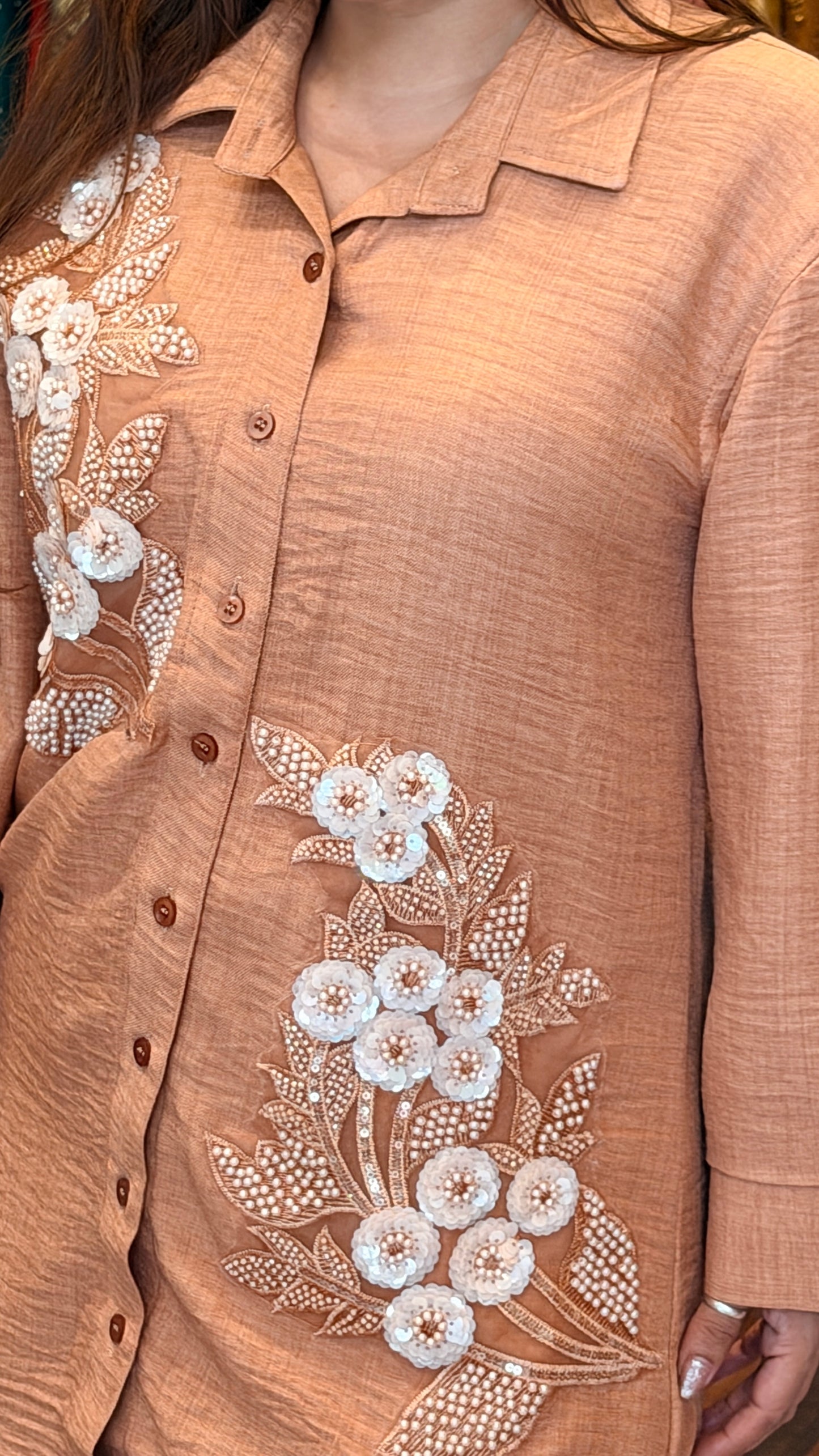 Linen Embroidered Co-Ord Set for Women | Premium Shirt & Pant Set | Bling by Anjali