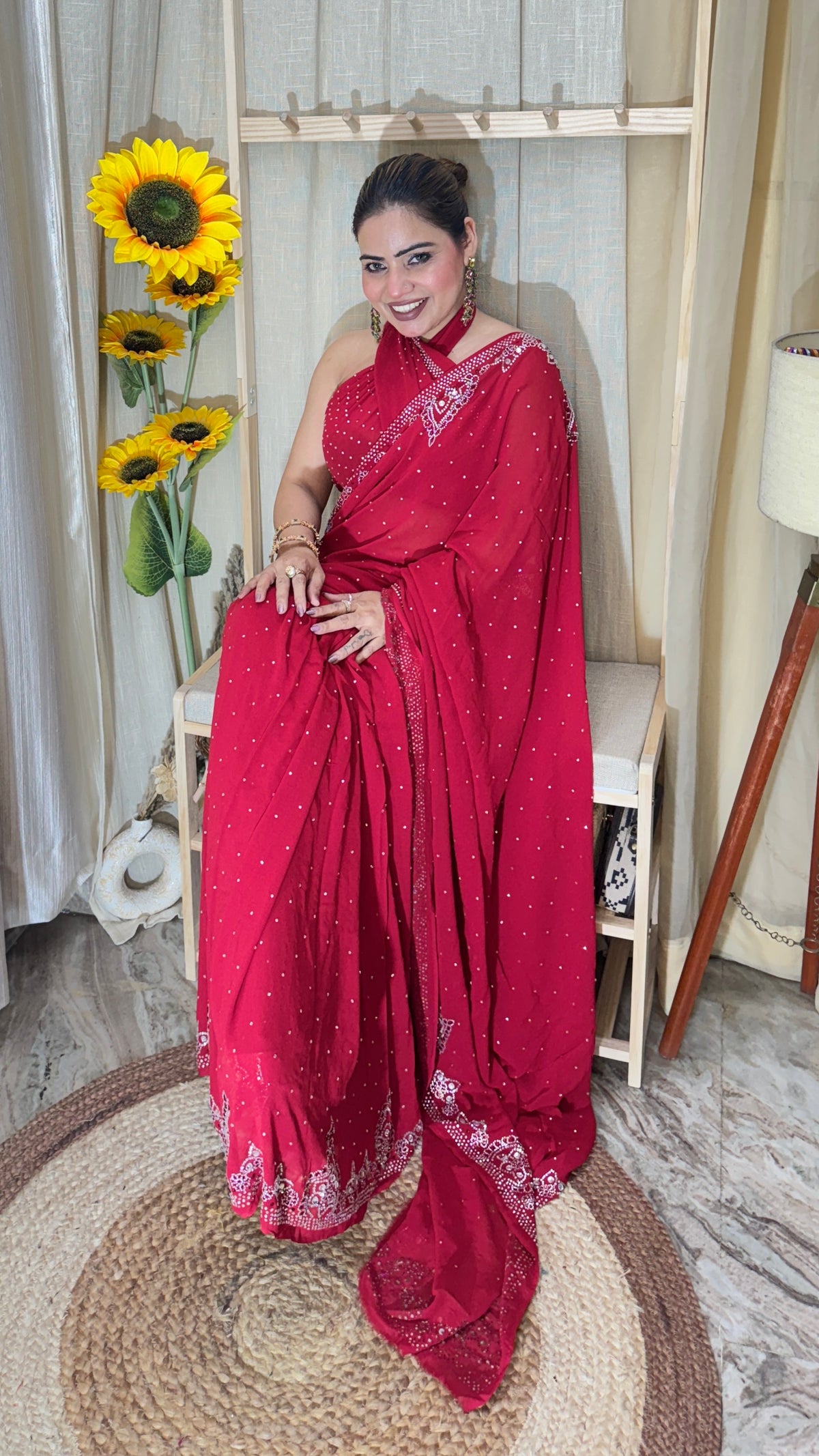 Swarovski Work Georgette Saree