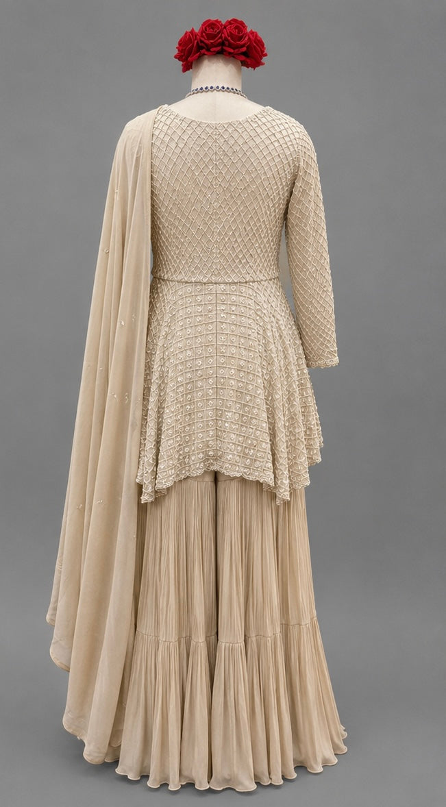 Champagne Embroidered Sharara Set | Luxe Occasion Wear