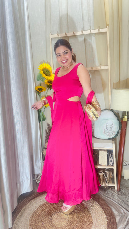 Hot Pink Flared Cut-Out Anarkali Dress