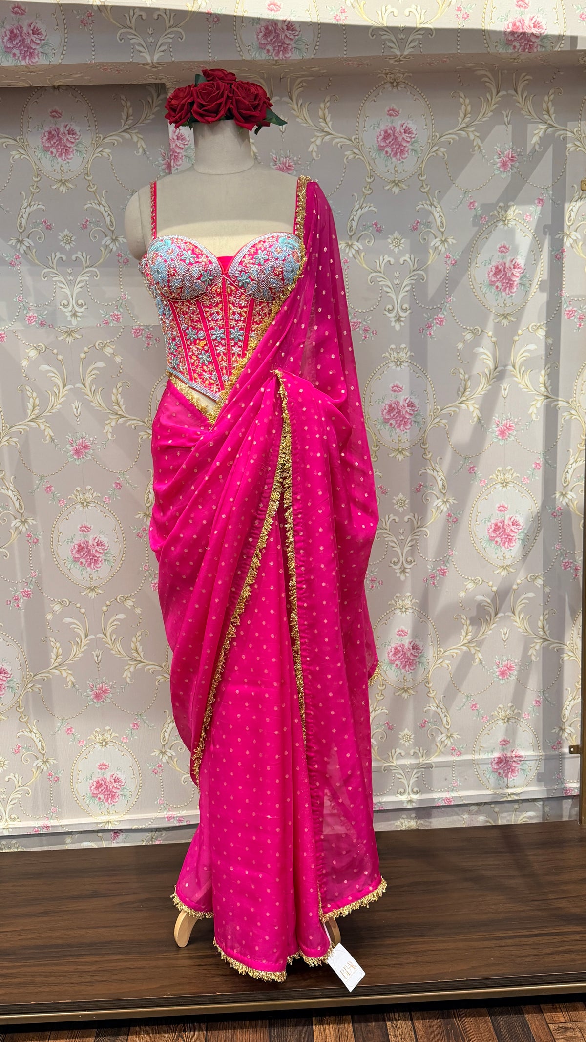 EMBROIDERED CORSET SAREE SET