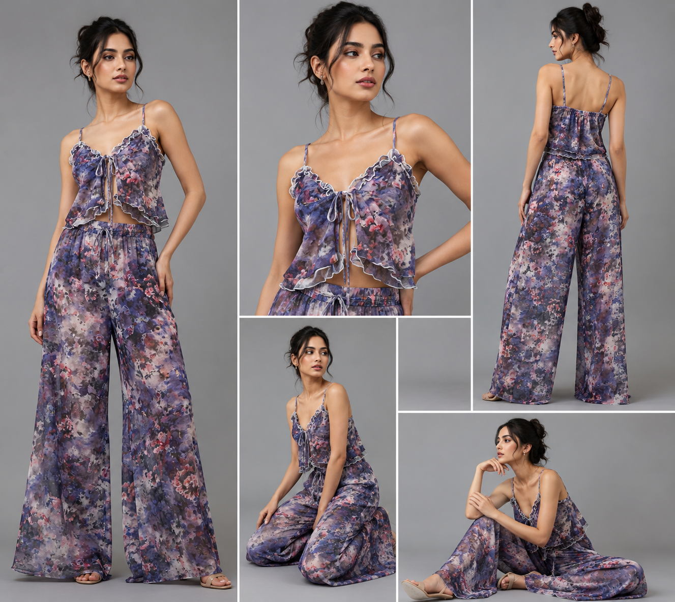 Blue Blossom Power Net Nightwear Set