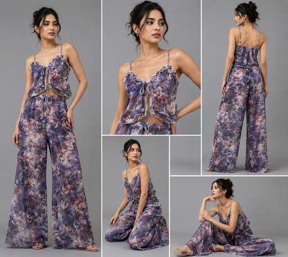 Blue Blossom Power Net Nightwear Set