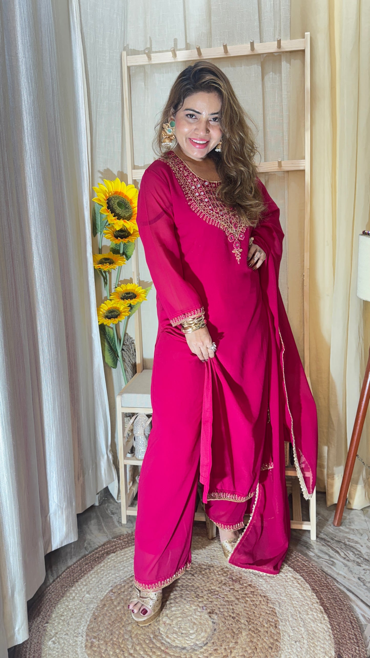 Elegant Mirror Work Embroidered 3pc Suit Set