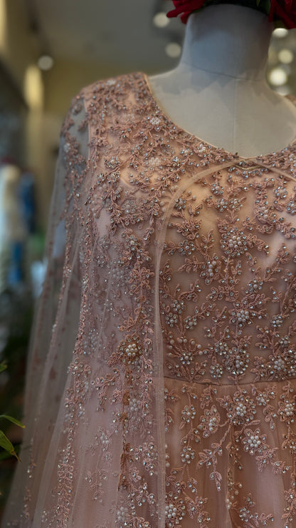 Blush Pink Embellished Cape Gown
