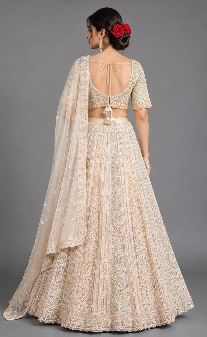 Ivory Embroidered Bridal Lehenga Set with Dupatta | Luxury Designer Wedding Lehenga | South Delhi Couture