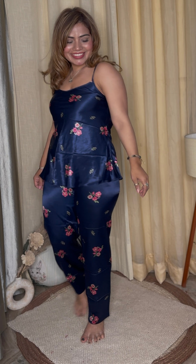 luxury satin floral nightwear 3pc set