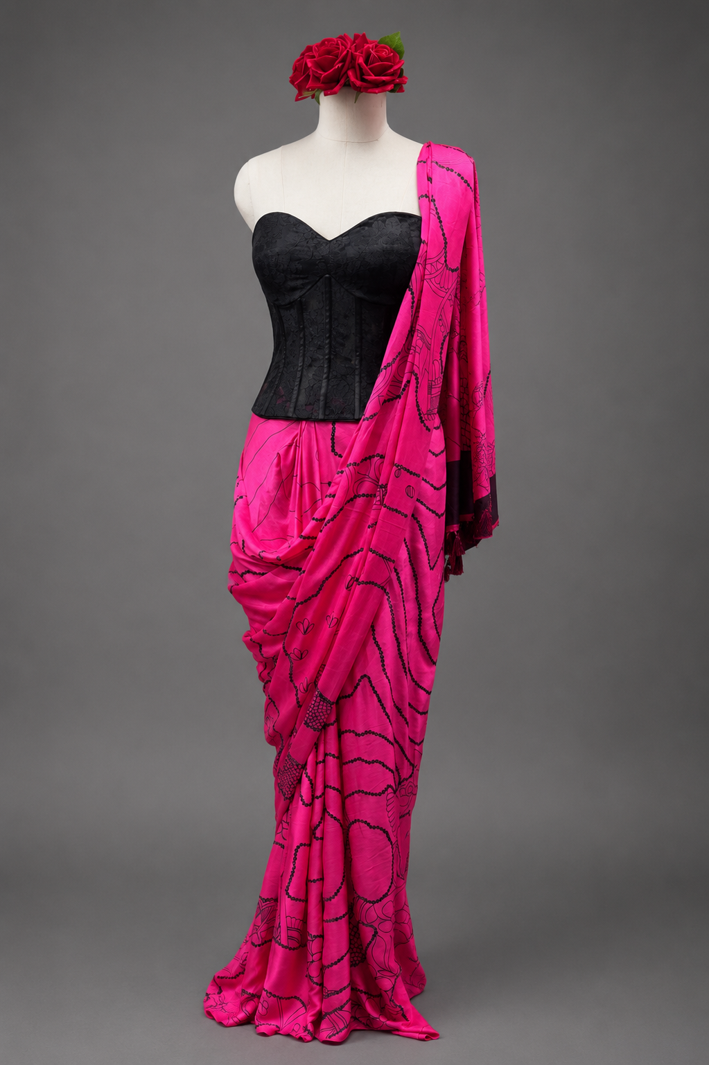 Pure Gajji Silk Saree with Hand Block Print & Hand Sequins Work
