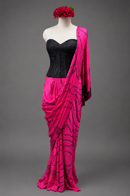 Pure Gajji Silk Saree with Hand Block Print & Hand Sequins Work