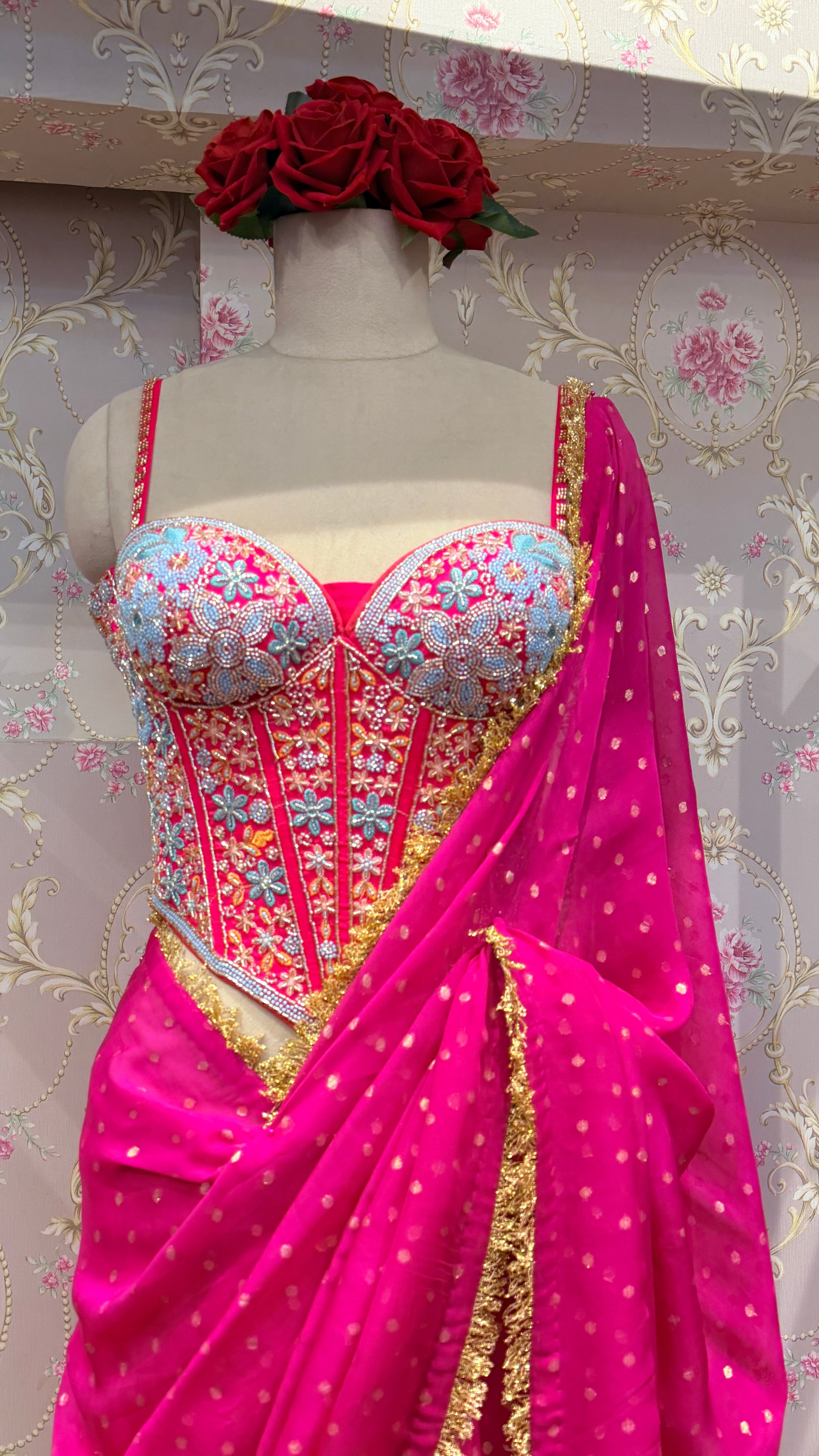 EMBROIDERED CORSET SAREE SET