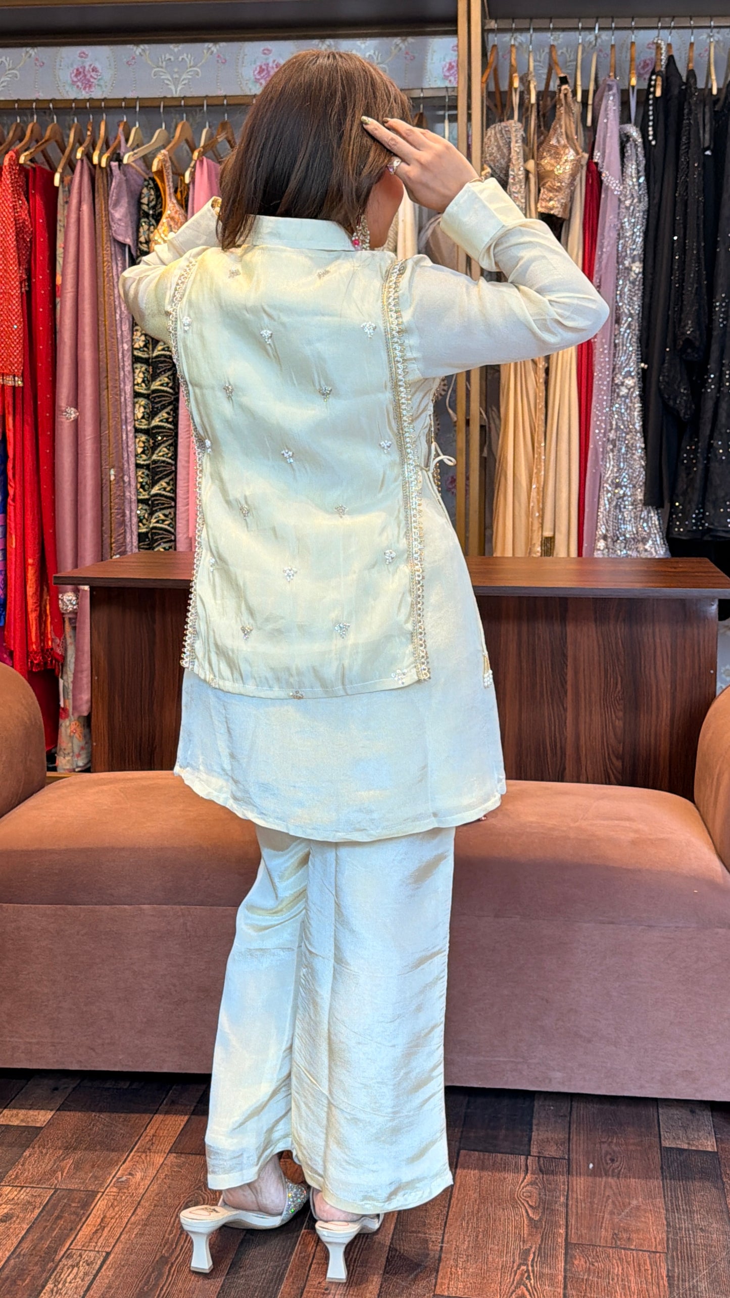 Ivory Tissue Hand-Embellished Kurta Set