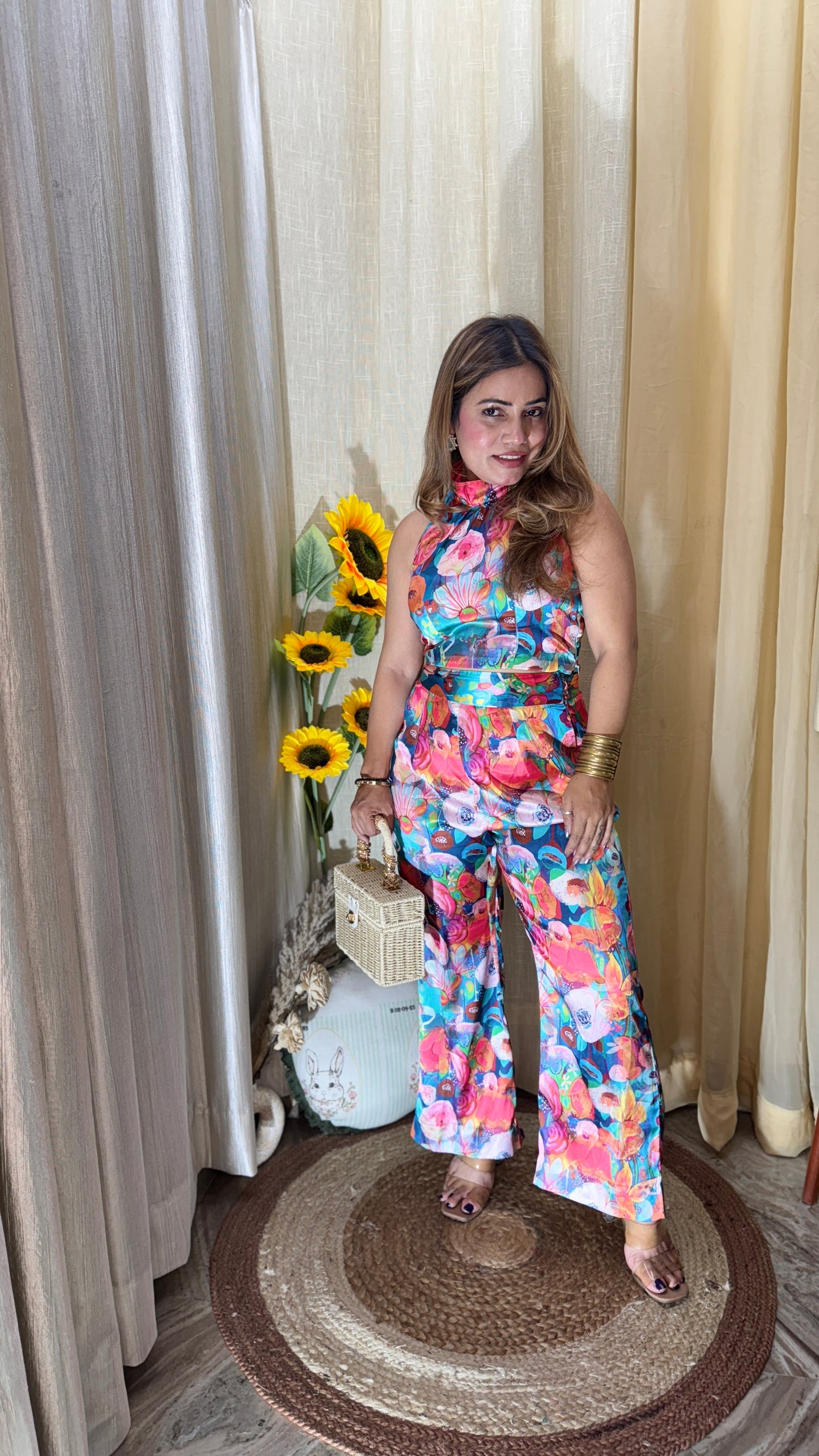 2pc printed Satin silk cord set