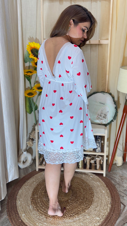 2pc White Red Hearts Nighty