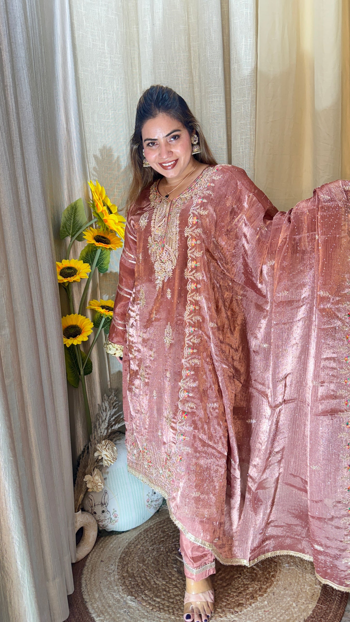 Embellished Tea Pink Suit set