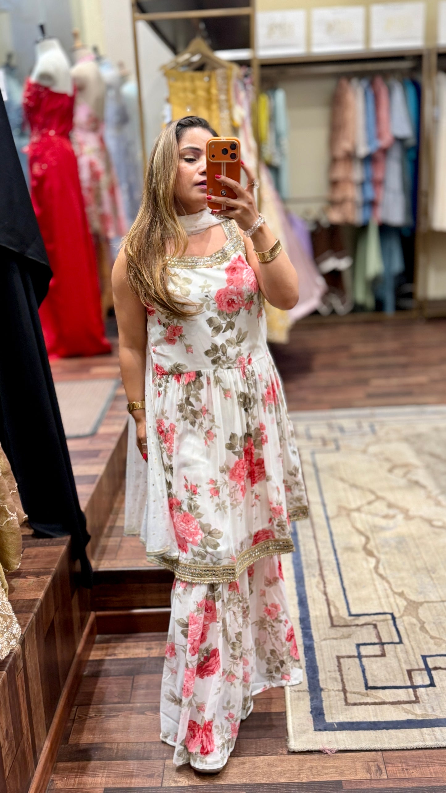 Floral Printed Sharara Suit Set with Gota Lace Detailing – Elegant Festive Wear