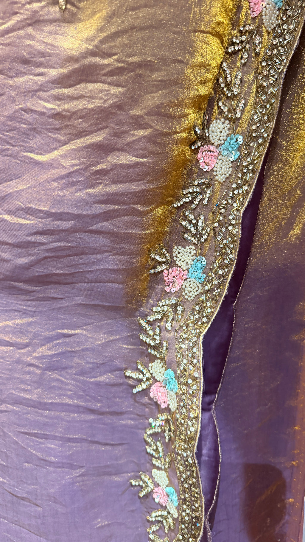 Tissue Silk Saree with Hand-Embroidered