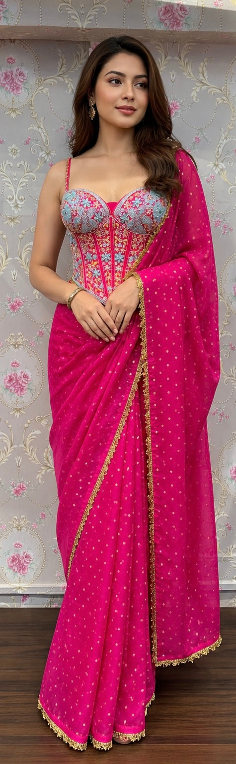 Saree with Hand Embroidered Corset