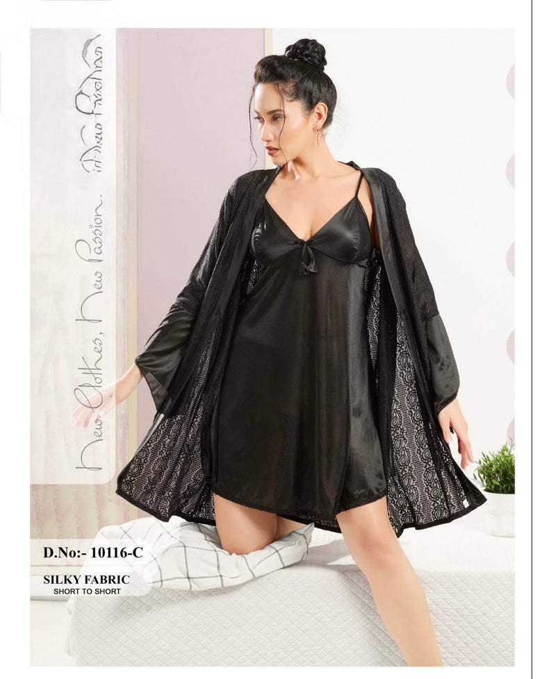 Black Silky Short Nightwear Set