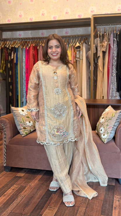 BBA Light & Dark Gold Embroidered Farsi Salwar Set