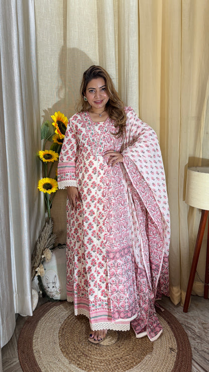 Graceful pink floral Anarkali suit set