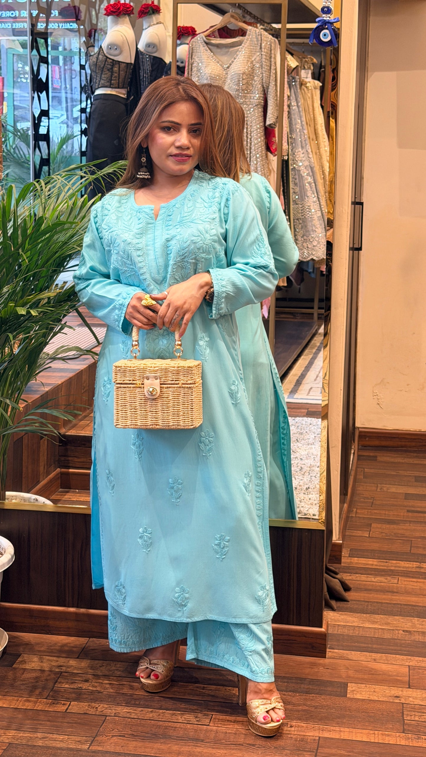 4 Beautiful  colours Embroidered Kurta Set | Mint,Mocha Dark Red & Emerald Green Edit
