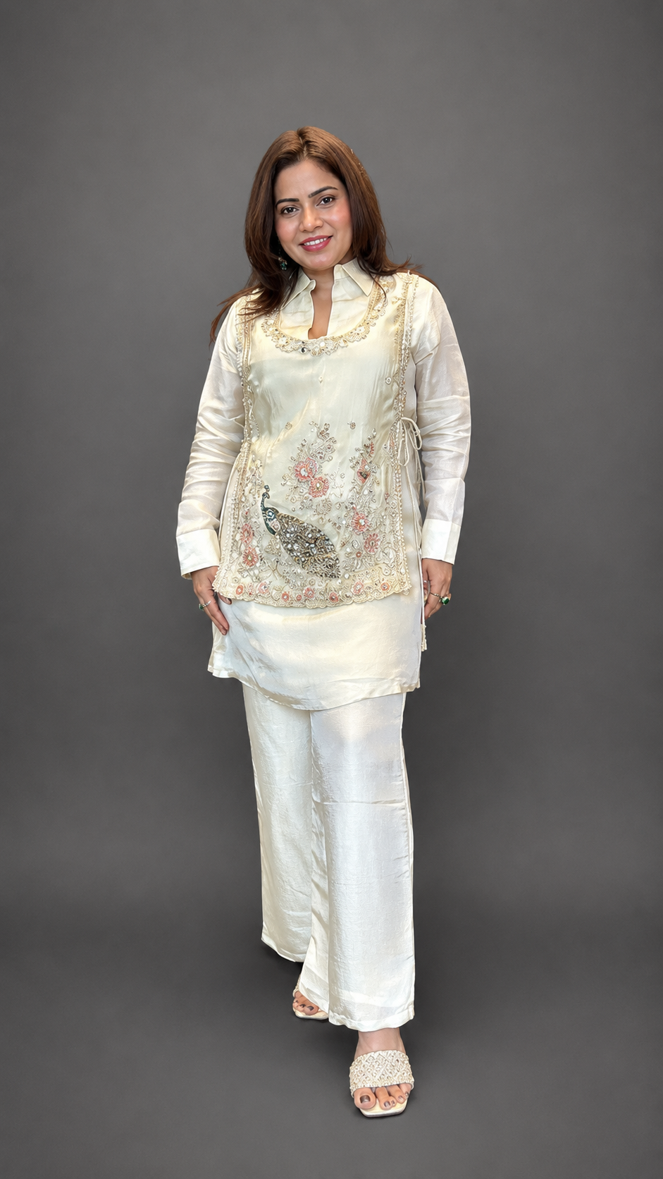 Ivory Tissue Hand-Embellished Kurta Set