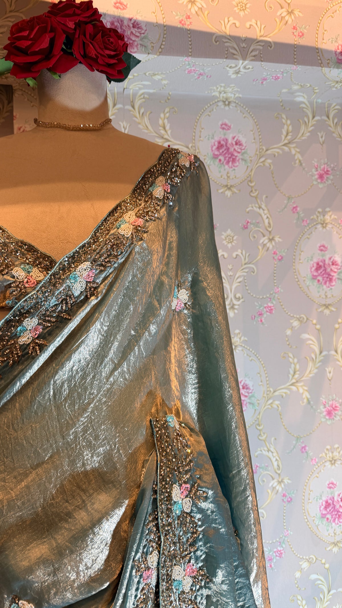 Hand-Embroidered Floral Border Saree