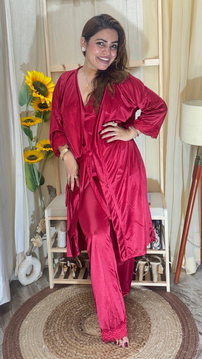 3-Pc Satin nighty set