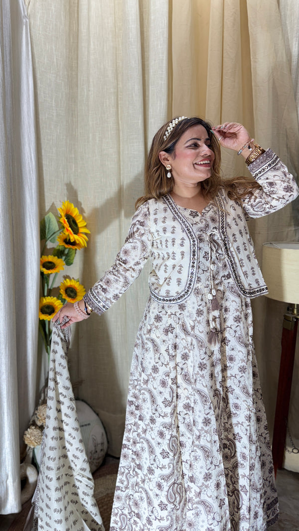 Elegant Handblock Printed Anarkali Suit Set
