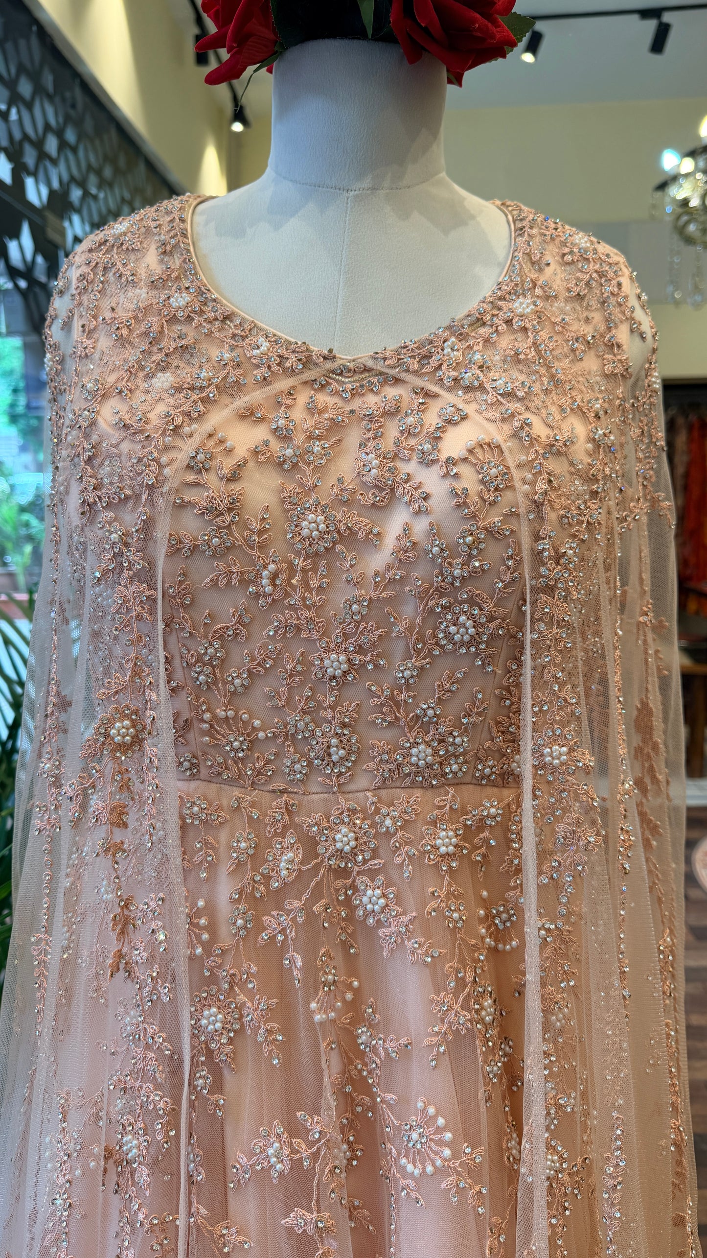Blush Pink Embellished Cape Gown