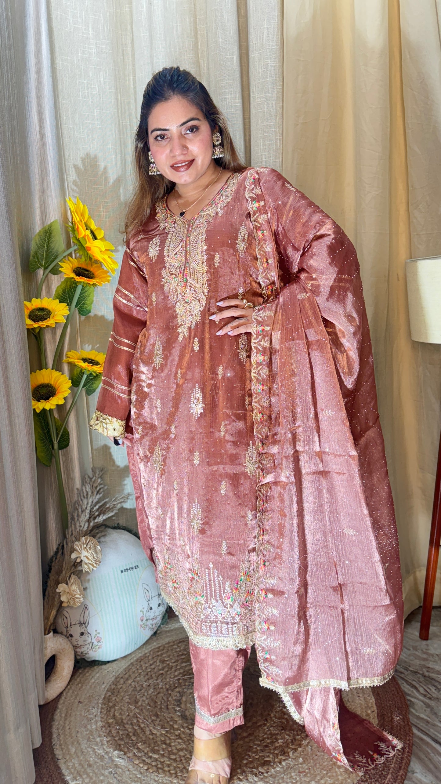 Embellished Tea Pink Suit set