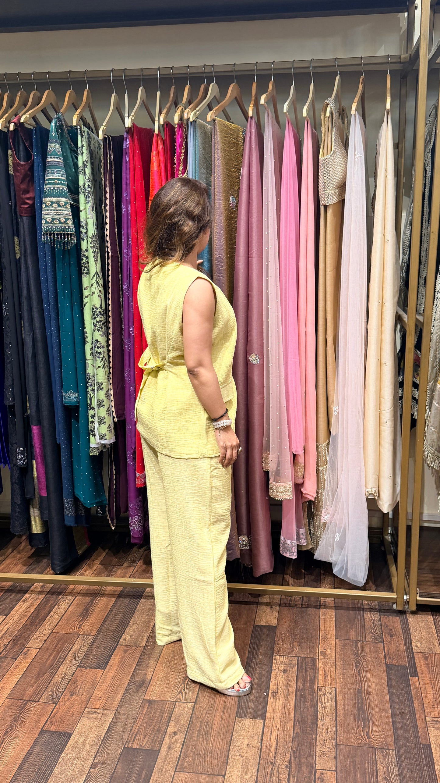 Pastel Yellow Scotch Co-ord Set for Women | Designer Indo-Western Outfit Delhi