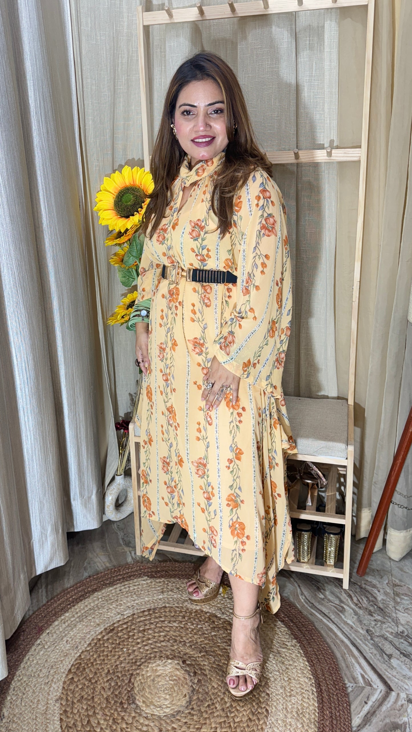 Floral Printed Asymmetrical Midi Dress