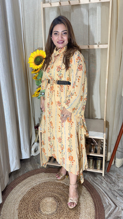 Floral Printed Asymmetrical Midi Dress